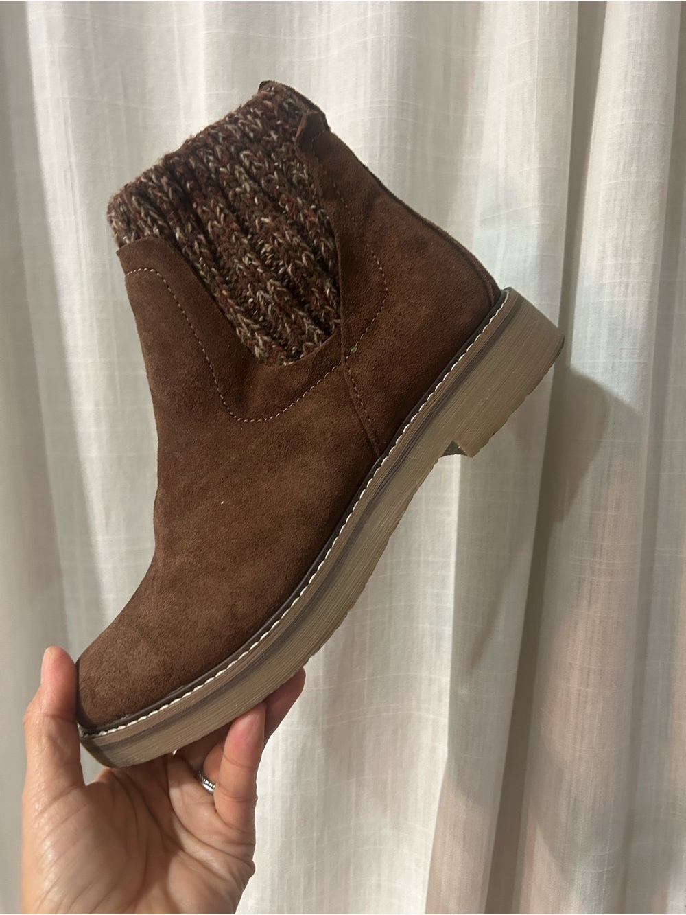 Comfortiva Brown Suede Knit-Cuff Chelsea Bootie